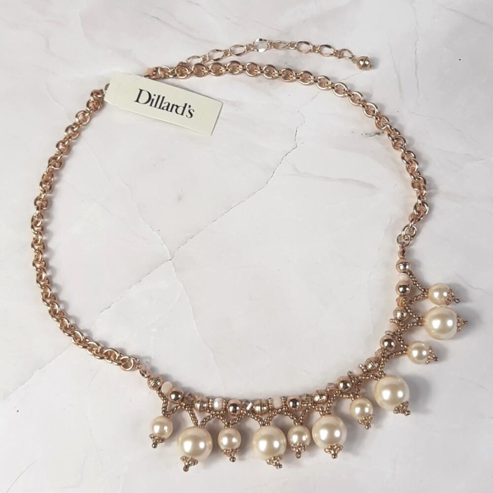 Dillard's Gold & Pearl Beaded Bib Necklace